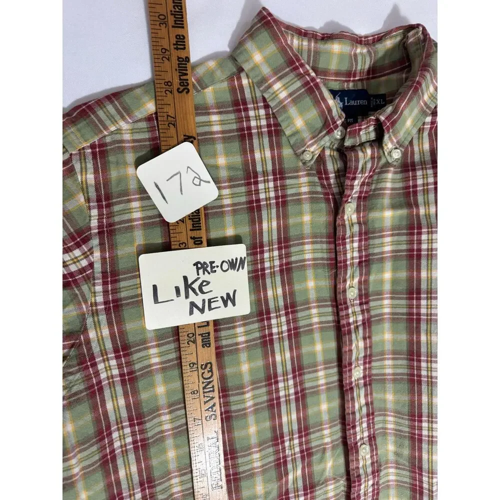 Polo Ralph Lauren Soft Cotton Classic Fit Green Red White Button Down Shirt XL